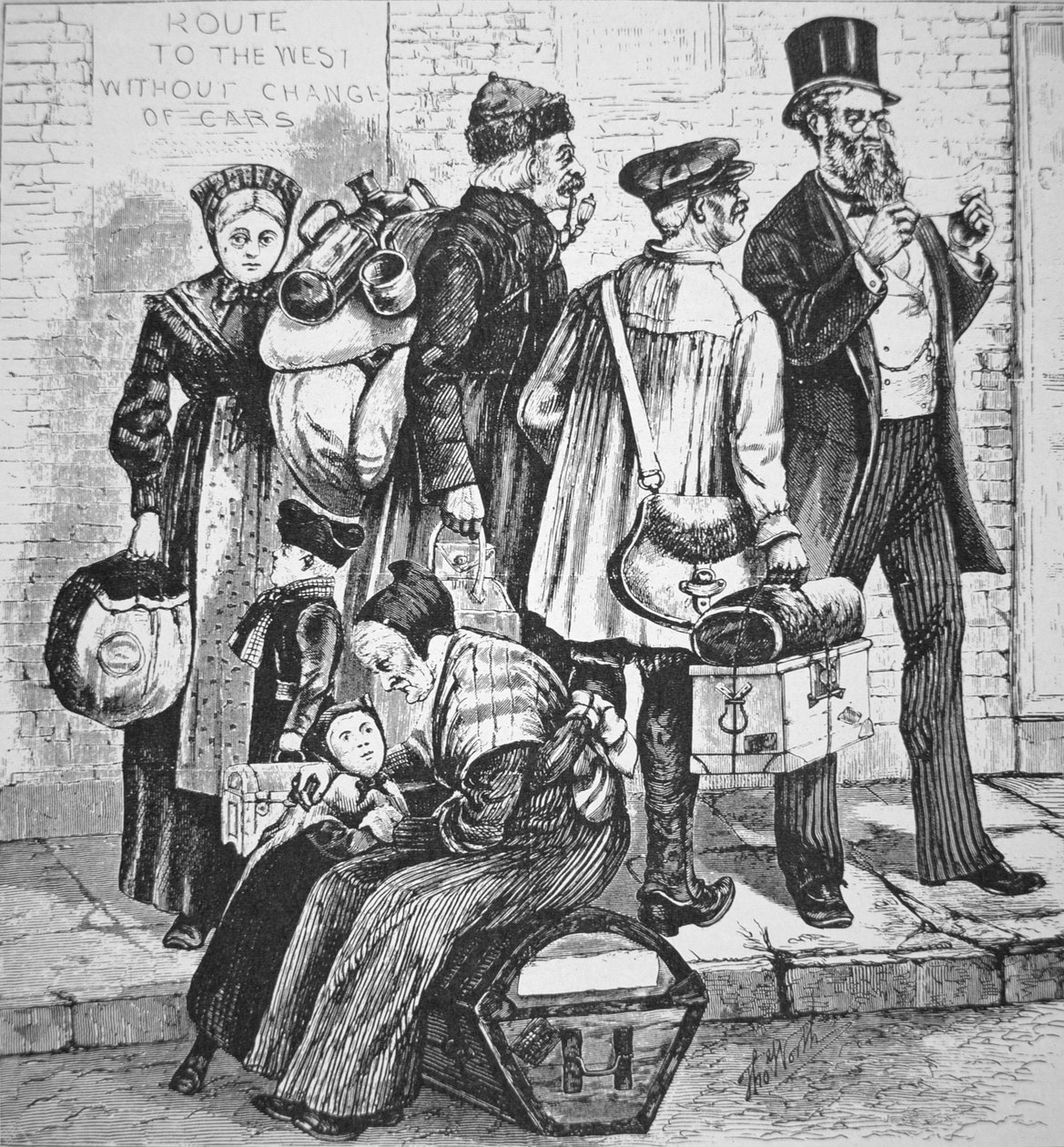 Tyske immigranter i New York City, ca. 1870 (gravering) af American School