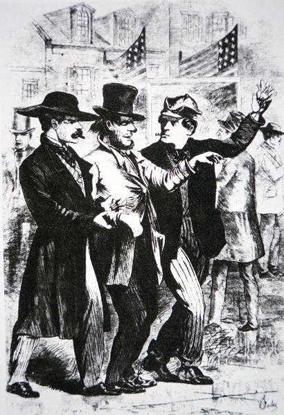 At drikke en vælger fuld for at påvirke hans stemme ved valget i 1864 (gravering) af American School