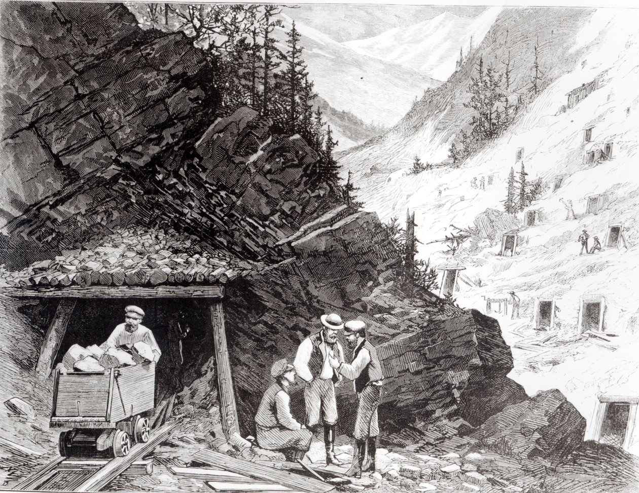 Guld- og sølvminedrift, Colorado - Et honningkæmmet bjerg, fra en tegning af Frenzeny og Tavernier af American School