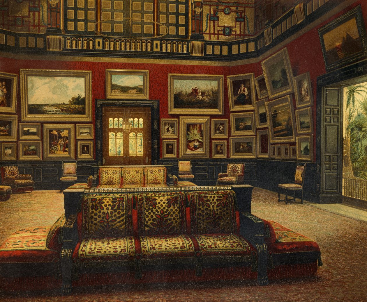 Great Hall, Van der Bilt Hotel i New York, Ca 1840, Farvegravering af American School