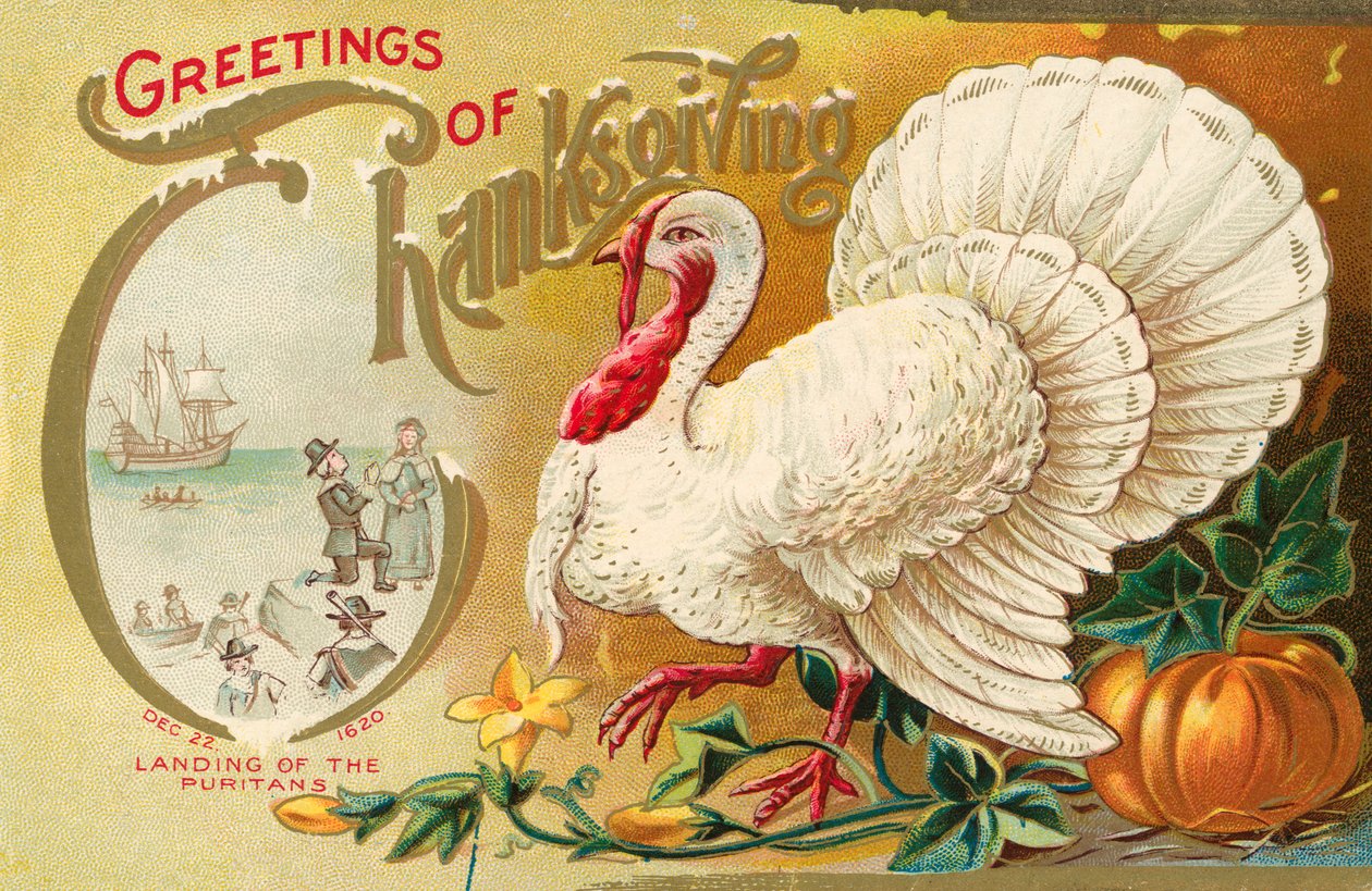 Hilsner til Thanksgiving (farvelitografi) af American School