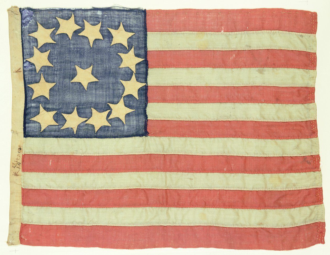 Håndsyet flag med tretten stjerner, ca. 1830-80 (uld og bomuld) af American School