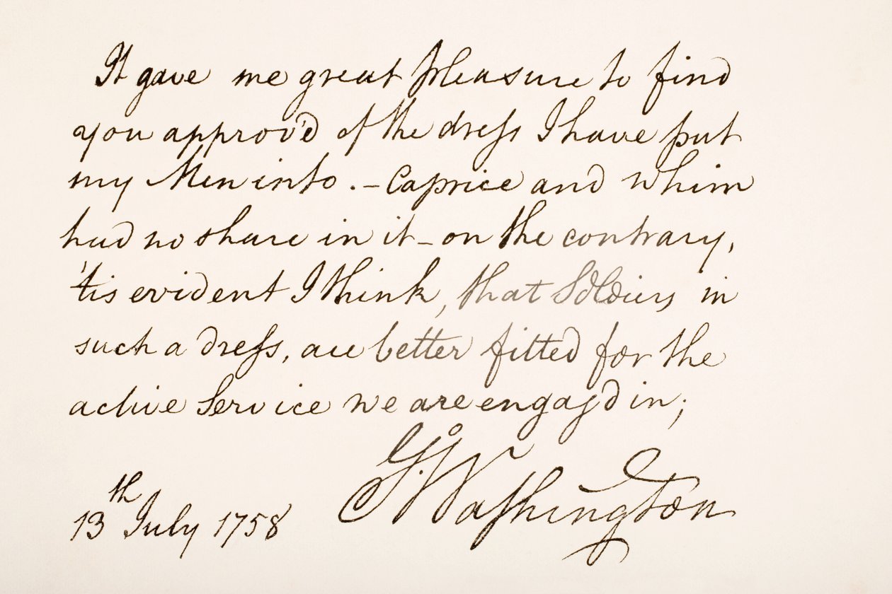 Håndskrift og underskrift af George Washington, 1758 af American School