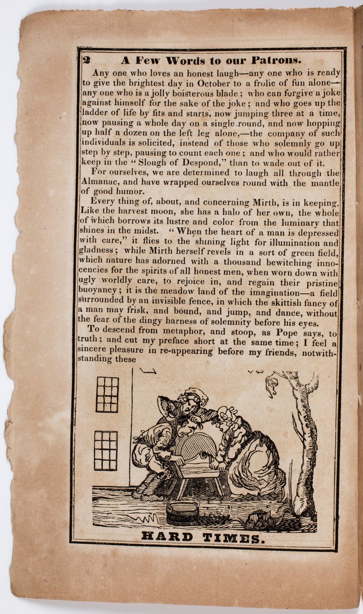 Hard Times, side 2 fra The American Comic Almanac for 1838 af American School