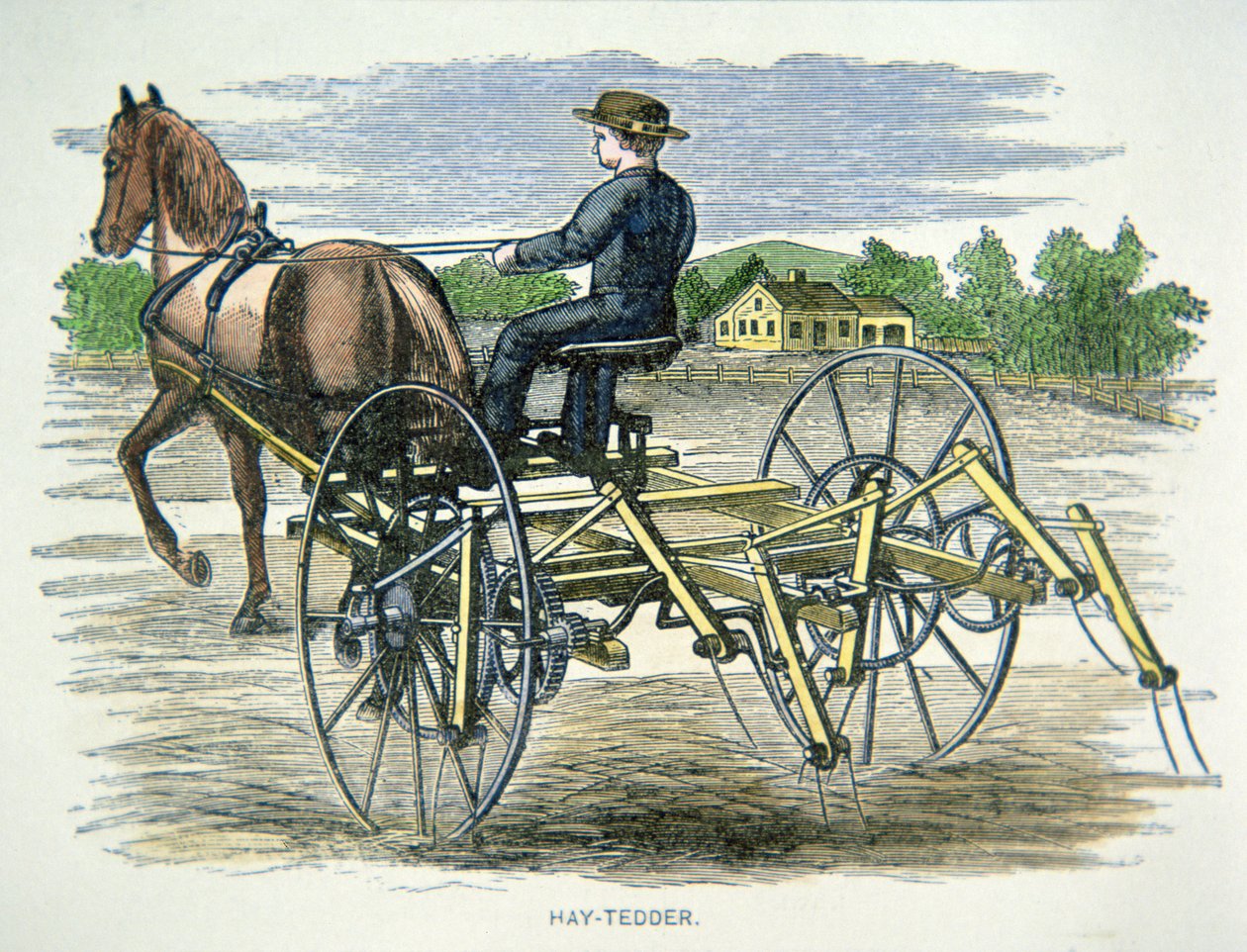 Høvender landbrugsmaskine, ca. 1880 (farvet gravering) af American School
