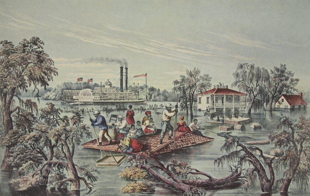 High Water In The Mississippi, pub. 1868, Currier & Ives af American School