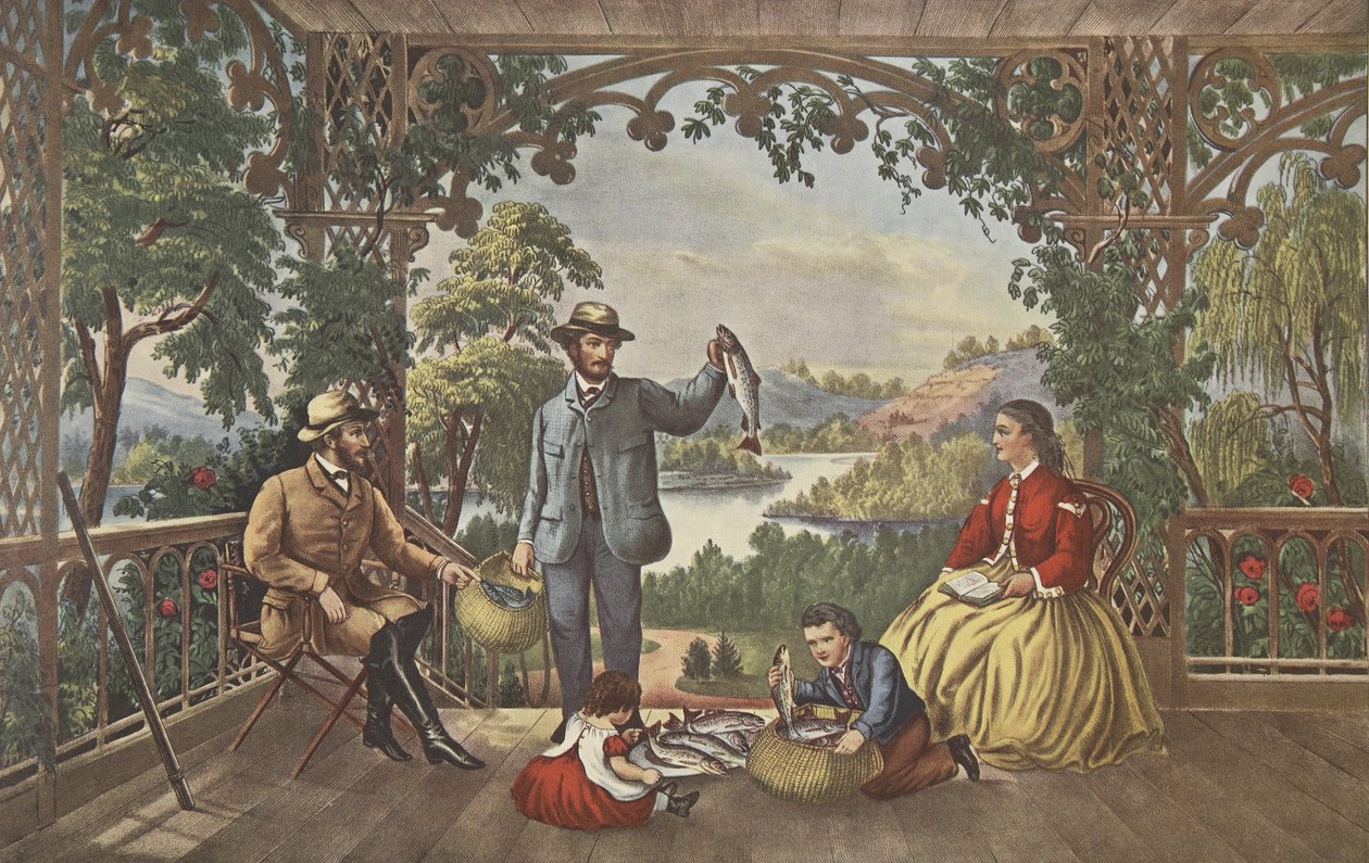 Home From The Brook, The Lucky Fisherman, pub. 1867, Currier & Ives af American School