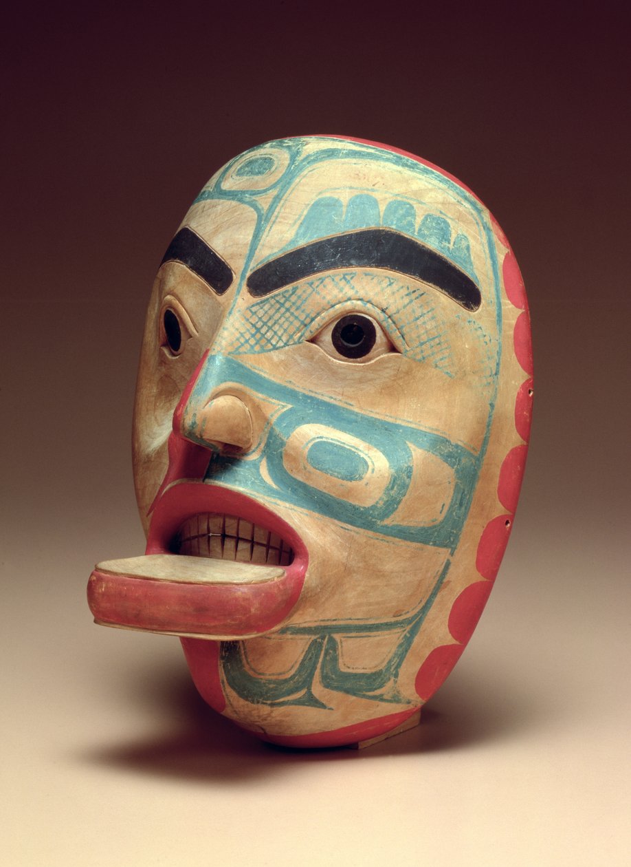 Maske til menneskeansigt, ca. 1820 (bemalet træ) af American School