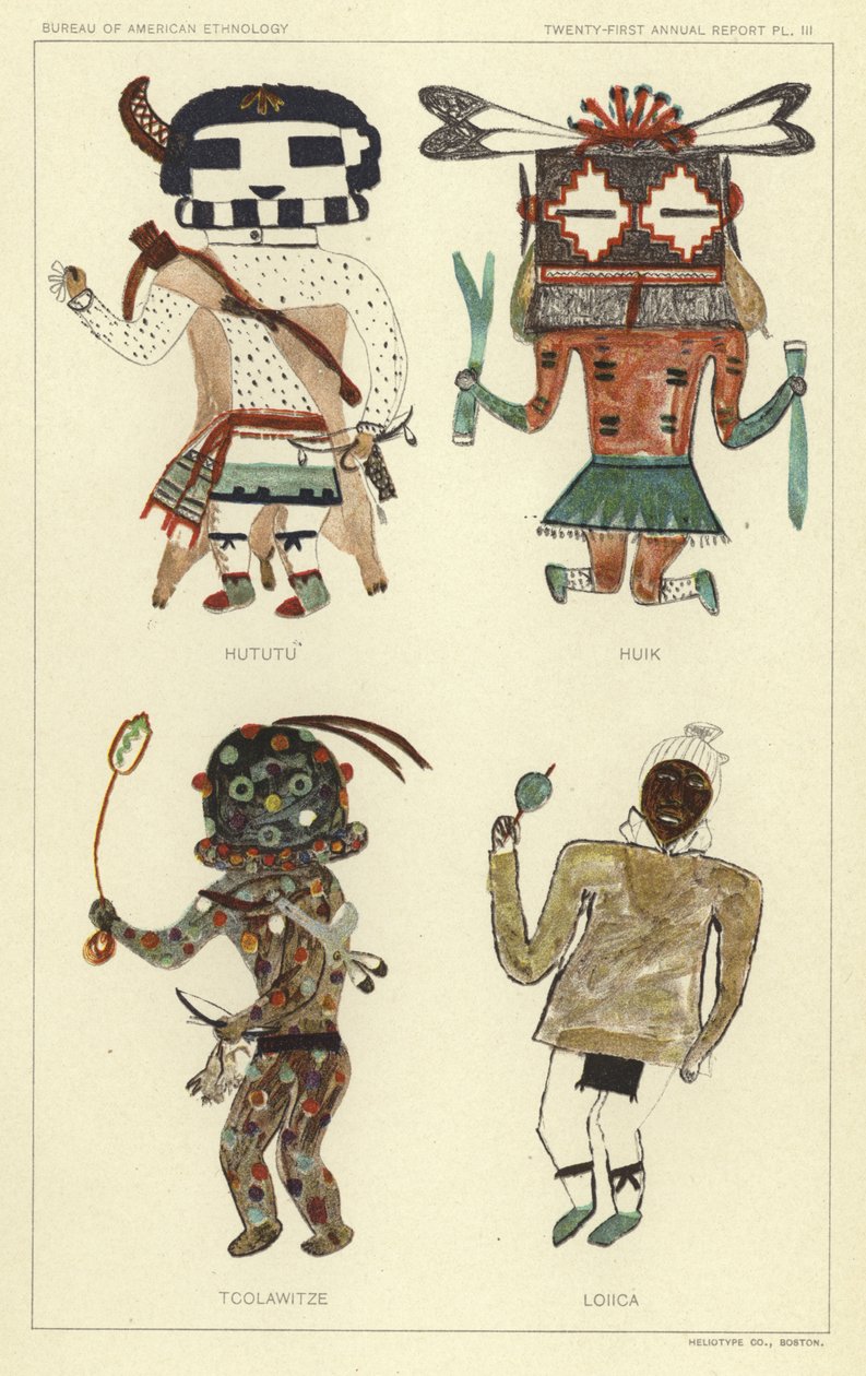 Hututu, Huik, Tcolawitze, Loiica (farvelitografi) af American School