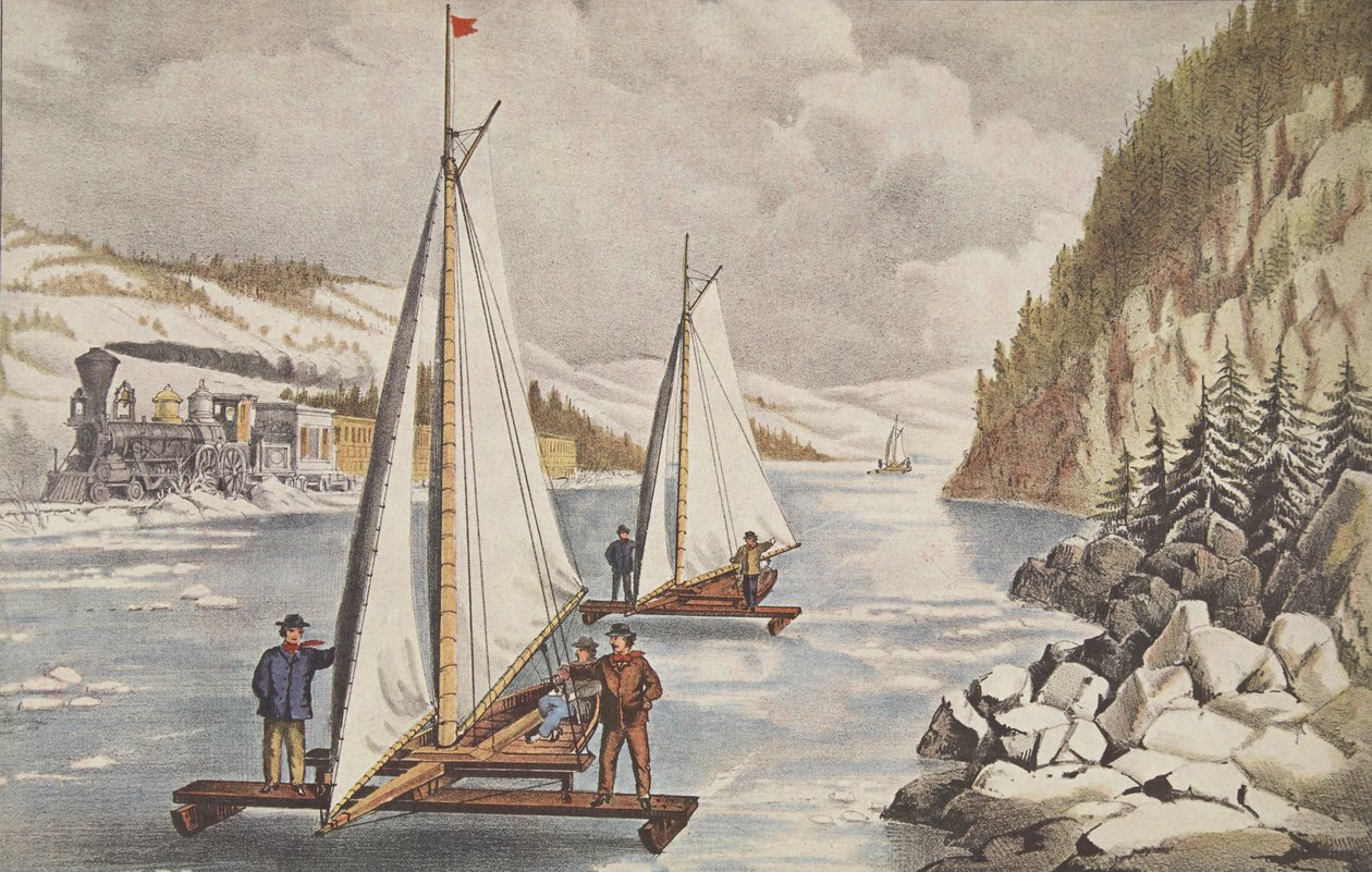 Isbådssejlads på Hudson, pub. C. 1855, Currier & Ives af American School