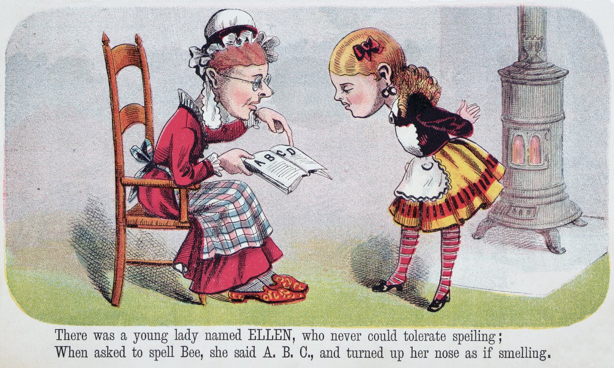 Illustration fra Ellen, et rim i Nonsense for Girls, en pamflet udgivet af McLoughlin Brothers, New York, 1874 af American School