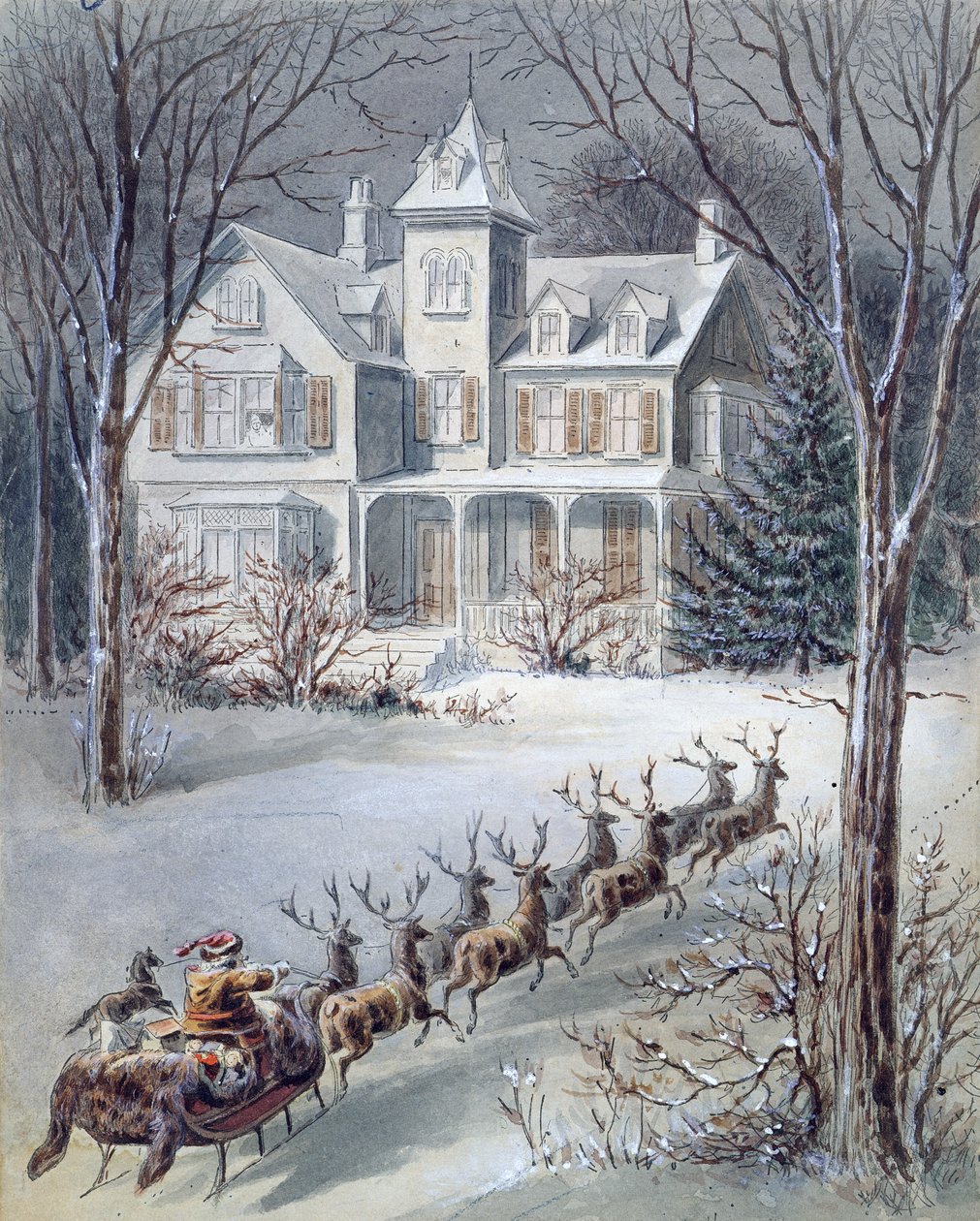 Illustration fra Twas the Night Before Christmas skrevet af professor Clement Clarke Moore (1779-1863) af American School