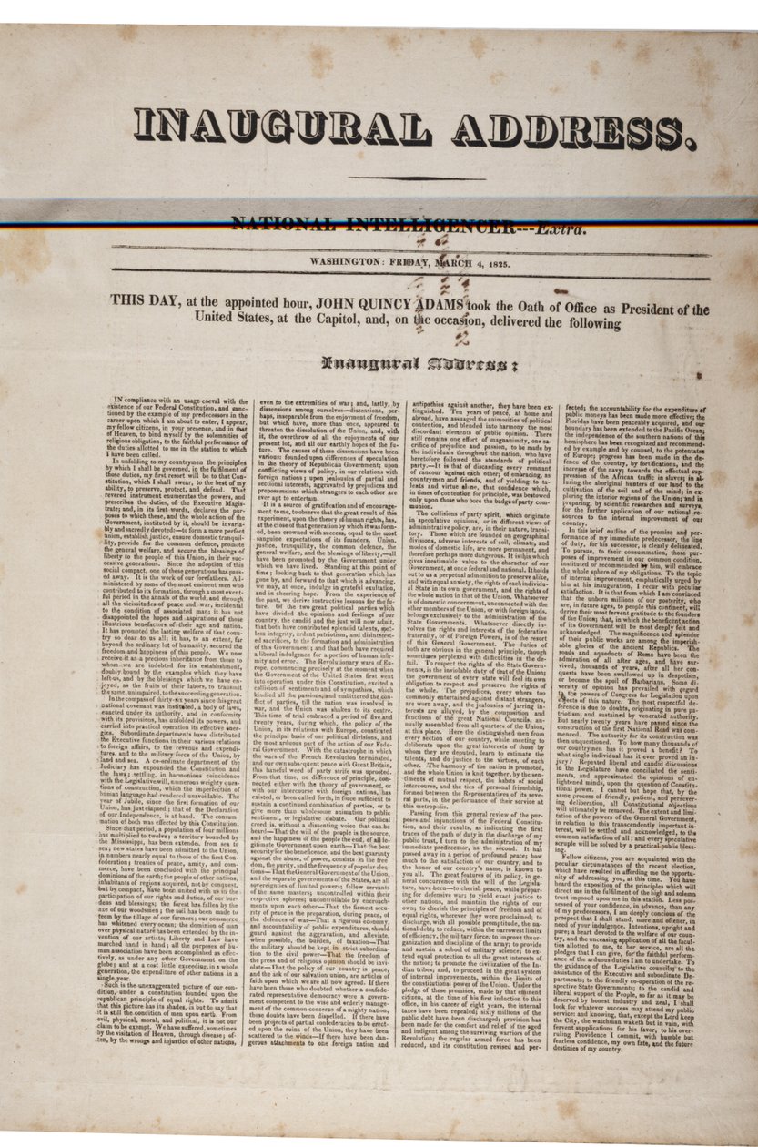 Indvielsestale for John Quincy Adams, 4. marts 1825 (se også GLC 696060) af American School