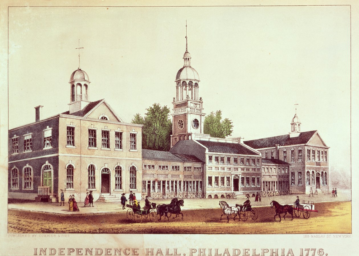 Independence Hall, Philadelphia, 1776, udgivet af Nathaniel Currier (1813-88) og James Merritt Ives (1824-95) af American School