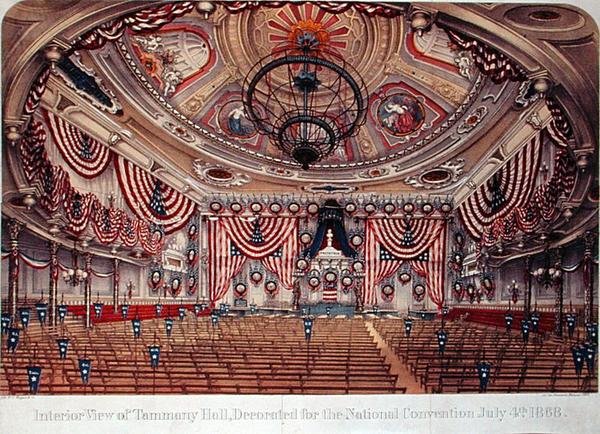 Indvendigt billede af Tammany Hall, dekoreret til det nationale konvent den 4. juli af American School
