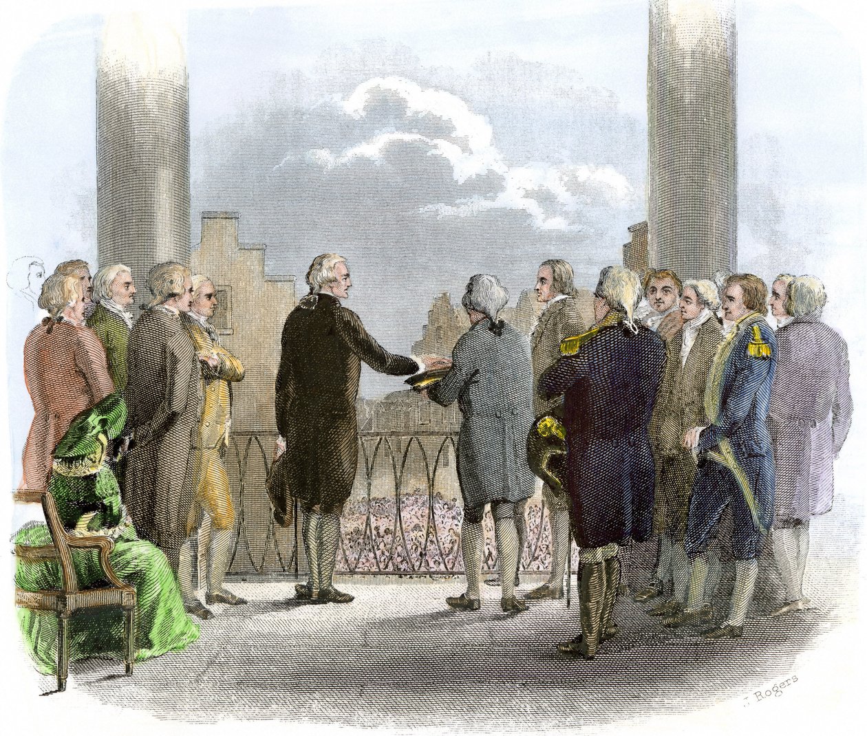 Indsættelse af George Washington (1732-1799) (farvestik) af American School