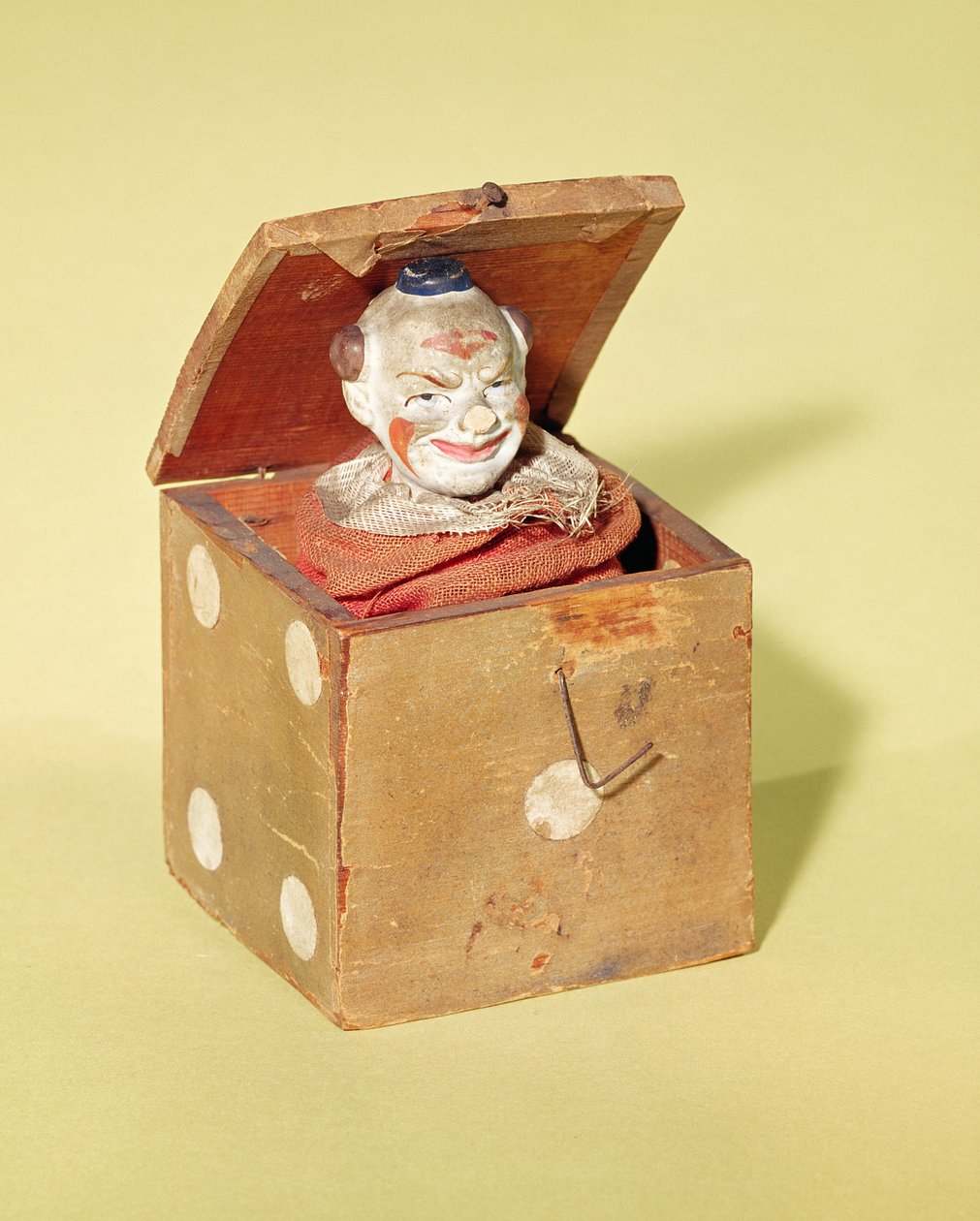 Jack-in-the-box (klovneansigt), 1870-1900 (træ, tekstil, metal, maling) af American School
