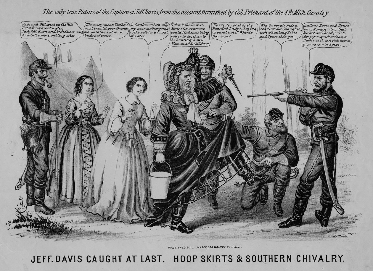 Jeff Davis fangede endelig: hoop skørter & Southern Chivalry, udgivet af J.L. Magee, Philadelphia, ca. 1865 af American School