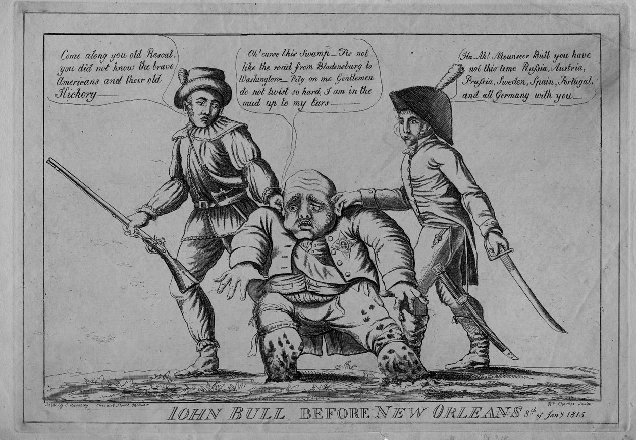 John Bull før New Orleans, 1815 af American School