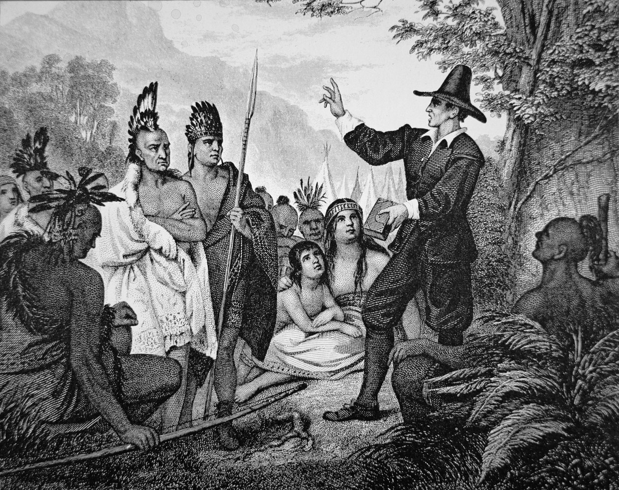 John Eliot (1604-90) (litho) af American School