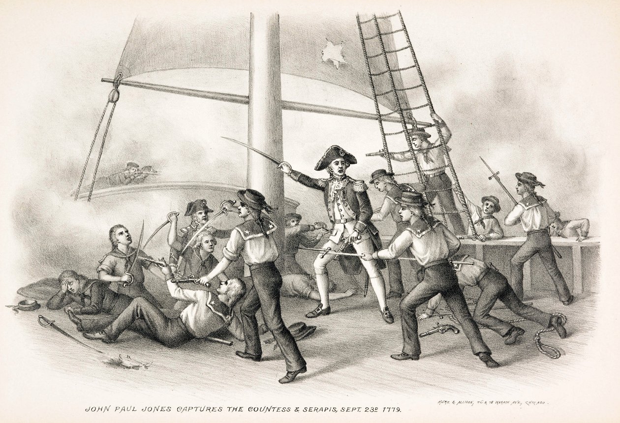 John Paul Jones fanger grevinden & Serapis, 23. september, 1779, pub.1885 af American School