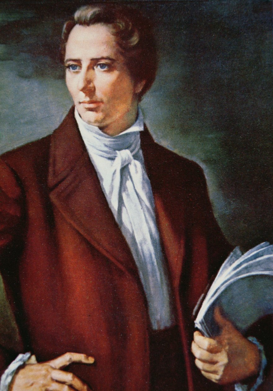 Joseph Smith (1805-44) profet grundlægger af mormonreligionen i USA (farve litho) af American School