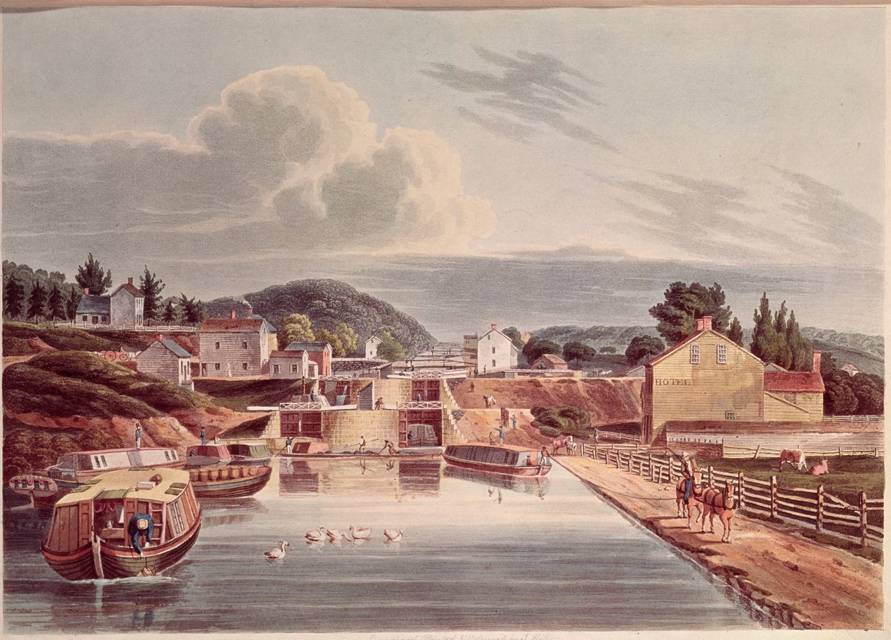 Junction of Erie og Northern Canal, indgraveret af J. Hill, ca. 1830-32 af American School