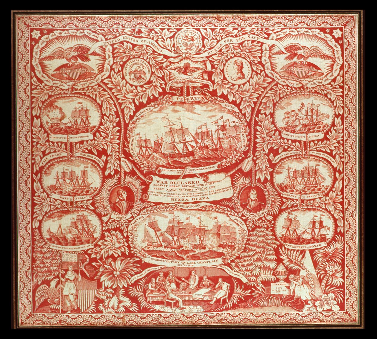 Hovedtørklæde til minde om sejrene fra krigen i 1812, ca. 1815 (bomuld) af American School