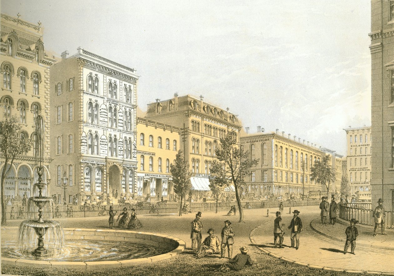 LaSalle Street fra Courthouse Square, fra Chicago Illustrated, med litterære beskrivelser af James W. Sheahan, udgivet af Jevne & Almini, Chicago, 1866-67 af American School