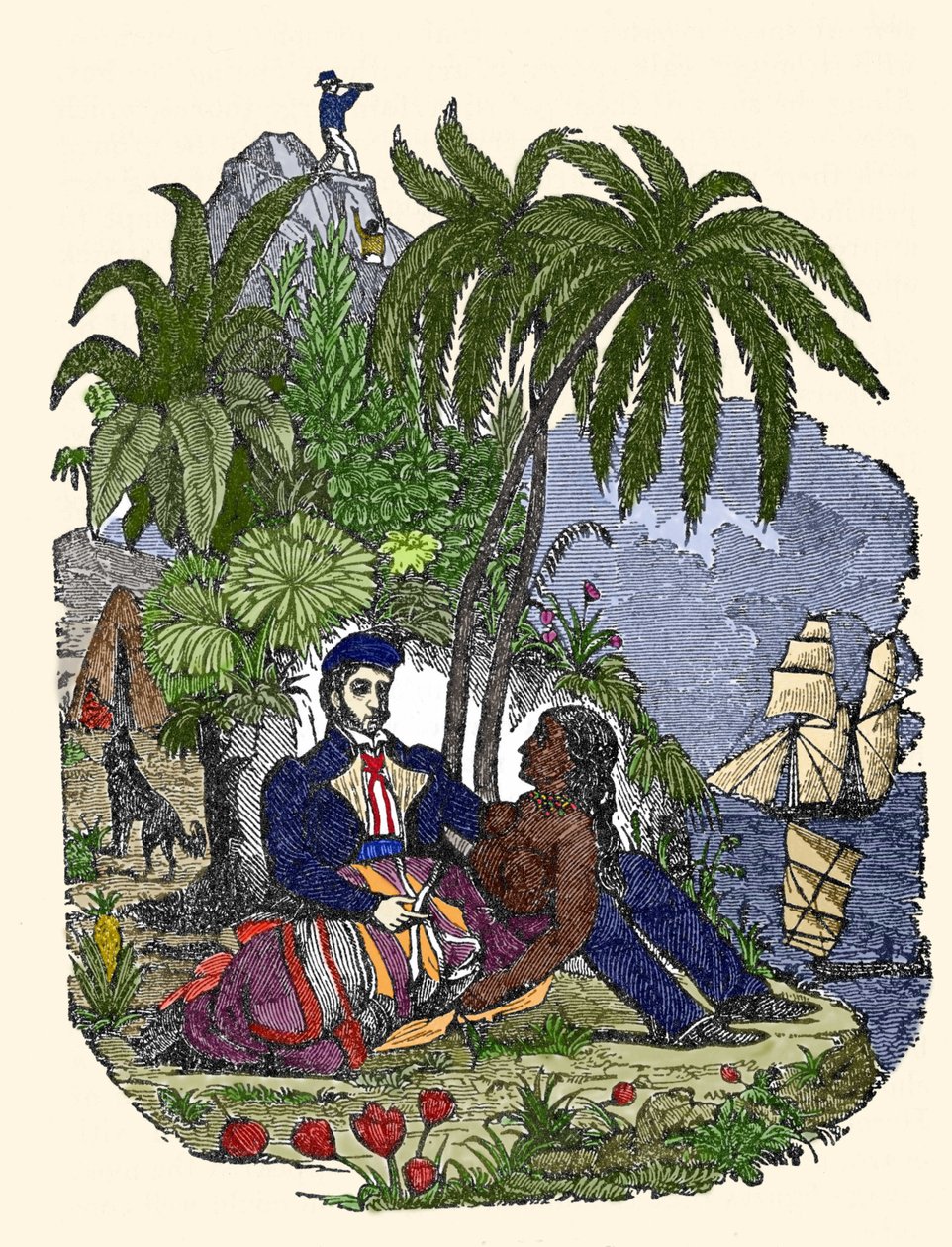 Piraternes liv på øen Madagaskar. Indgravering af "Piratens egen bog" 1837. af American School