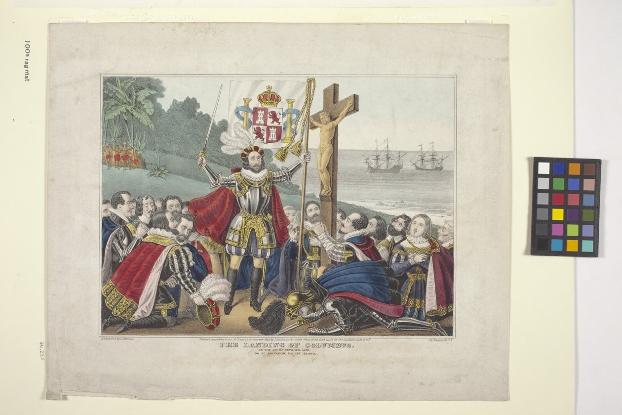 Landing Of Columbus (håndkoloreret litografi) af American School