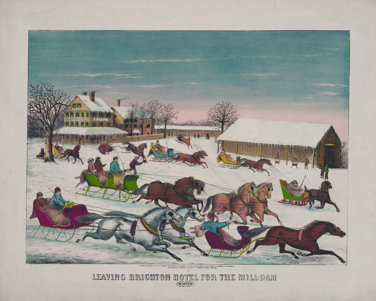 Forlader Brighton Hotel til Mill-Dam, vinter, ca. 1871 (print) af American School