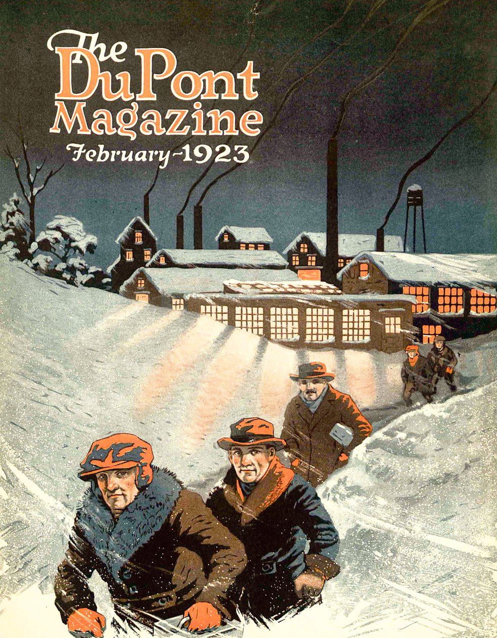 Forlader arbejdet i sneen, forside af DuPont Magazine, februar 1923 af American School
