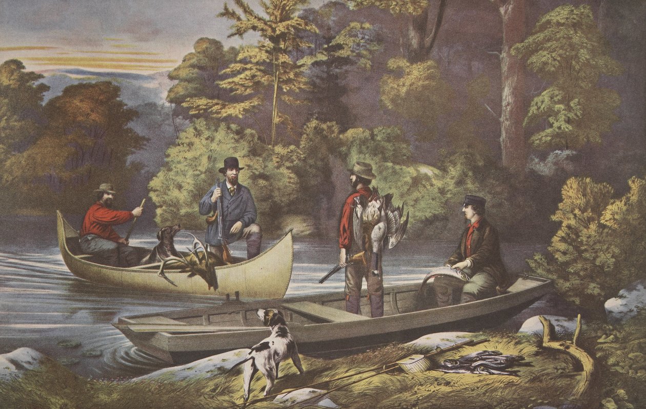 Livet i skoven, tilbagevenden til lejren , udg. 1860, Currier & Ives af American School