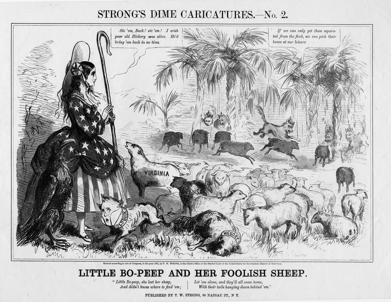 Lille Bo-Peep og hendes tåbelige får, udgivet af T W Strong, New York, 1861 af American School
