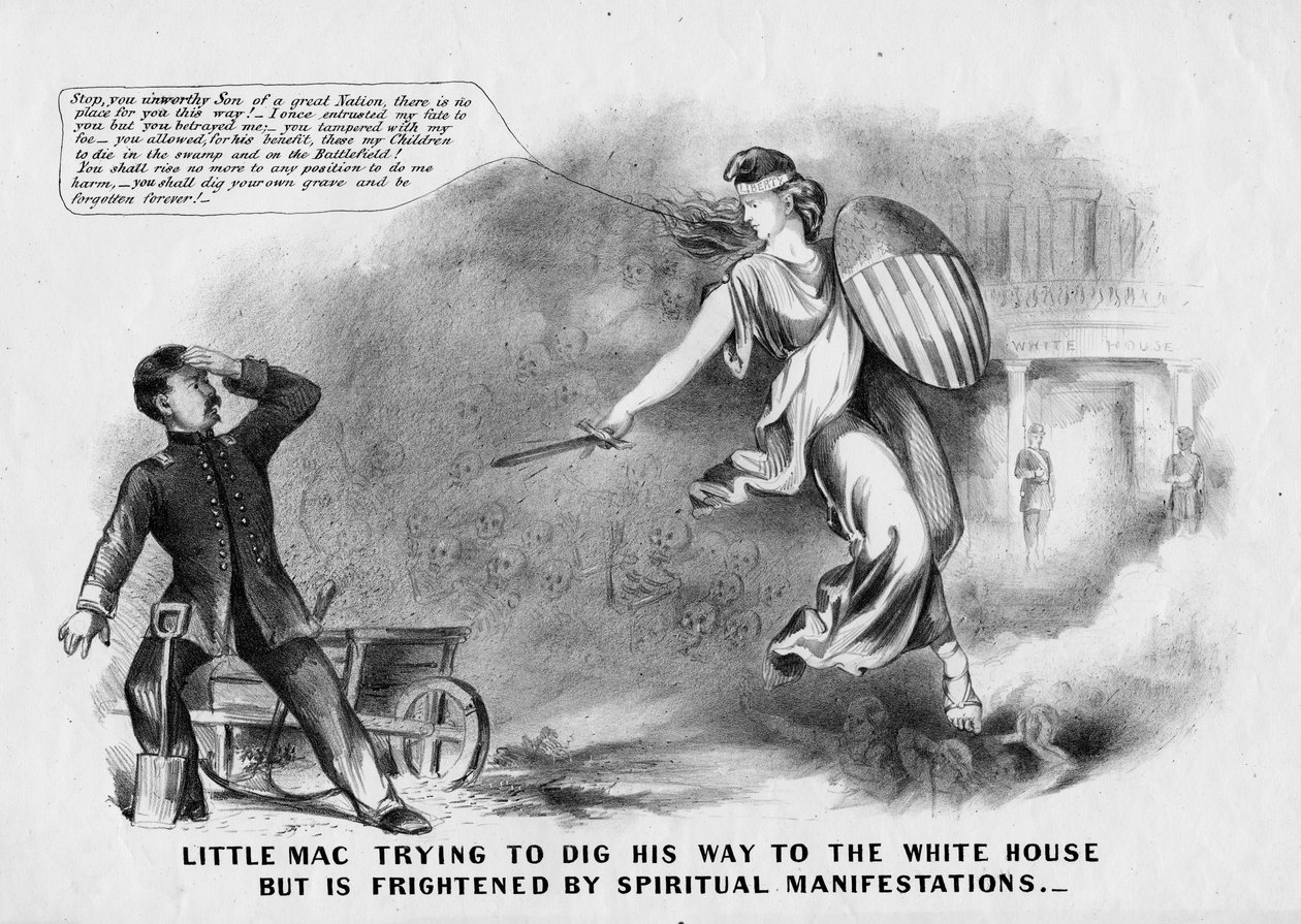 Lille Mac forsøger at grave sig vej til Det Hvide Hus, men er bange for åndelige manifestationer, 1864 af American School