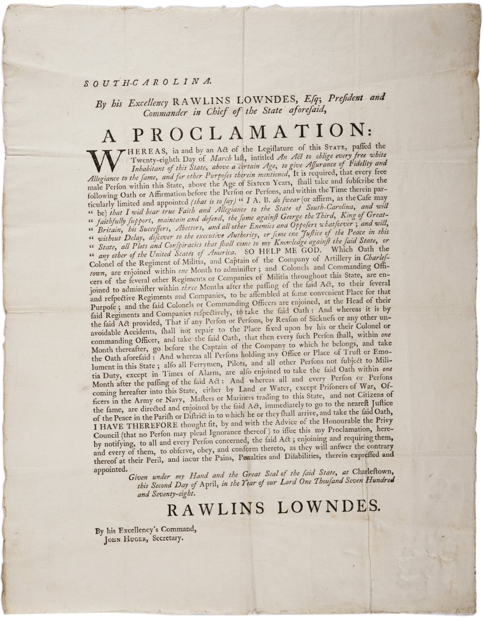 Loyalitetsed til at beskytte South Carolinas uafhængighed, 2. april 1778 af American School