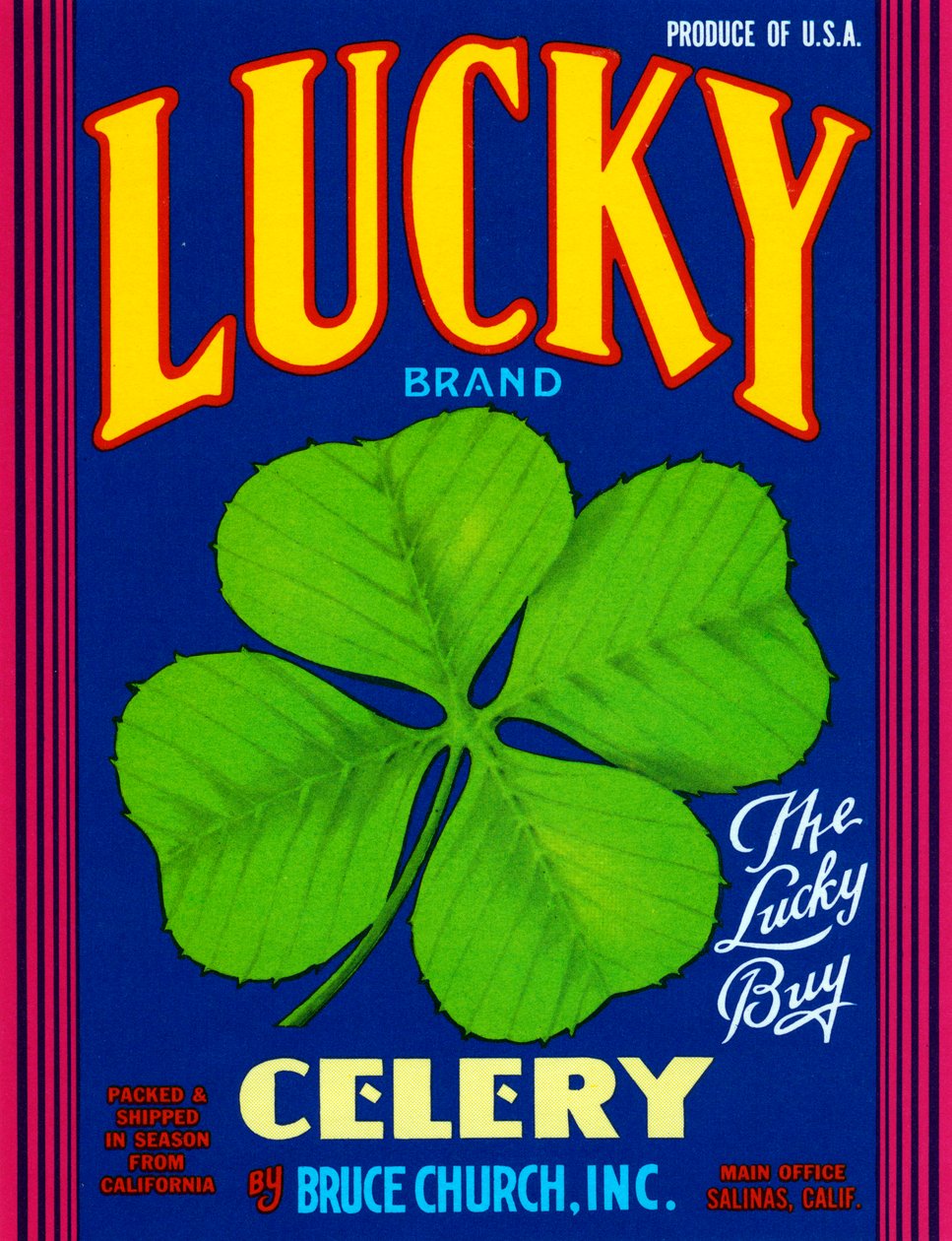 Lucky Brand Selleri Fruit Crate Label, ca. 1920 (litografi) af American School
