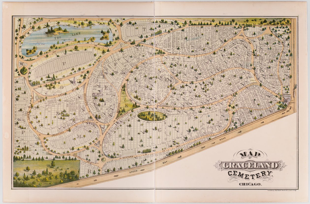 Kort over Graceland Cemetery, ca. 1875 af American School