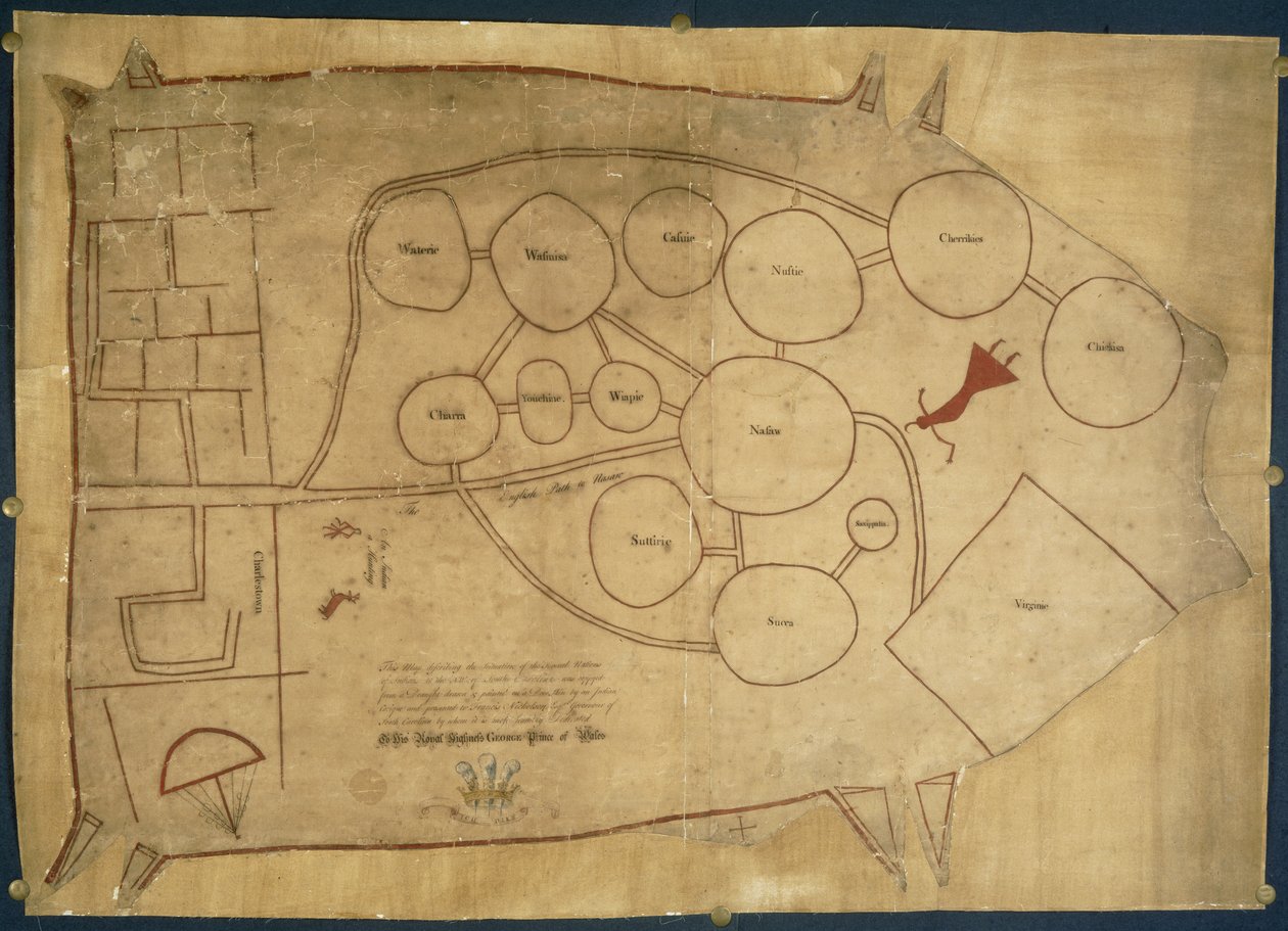 Kort over indianerlande, ca. 1721-25 (vellum) af American School