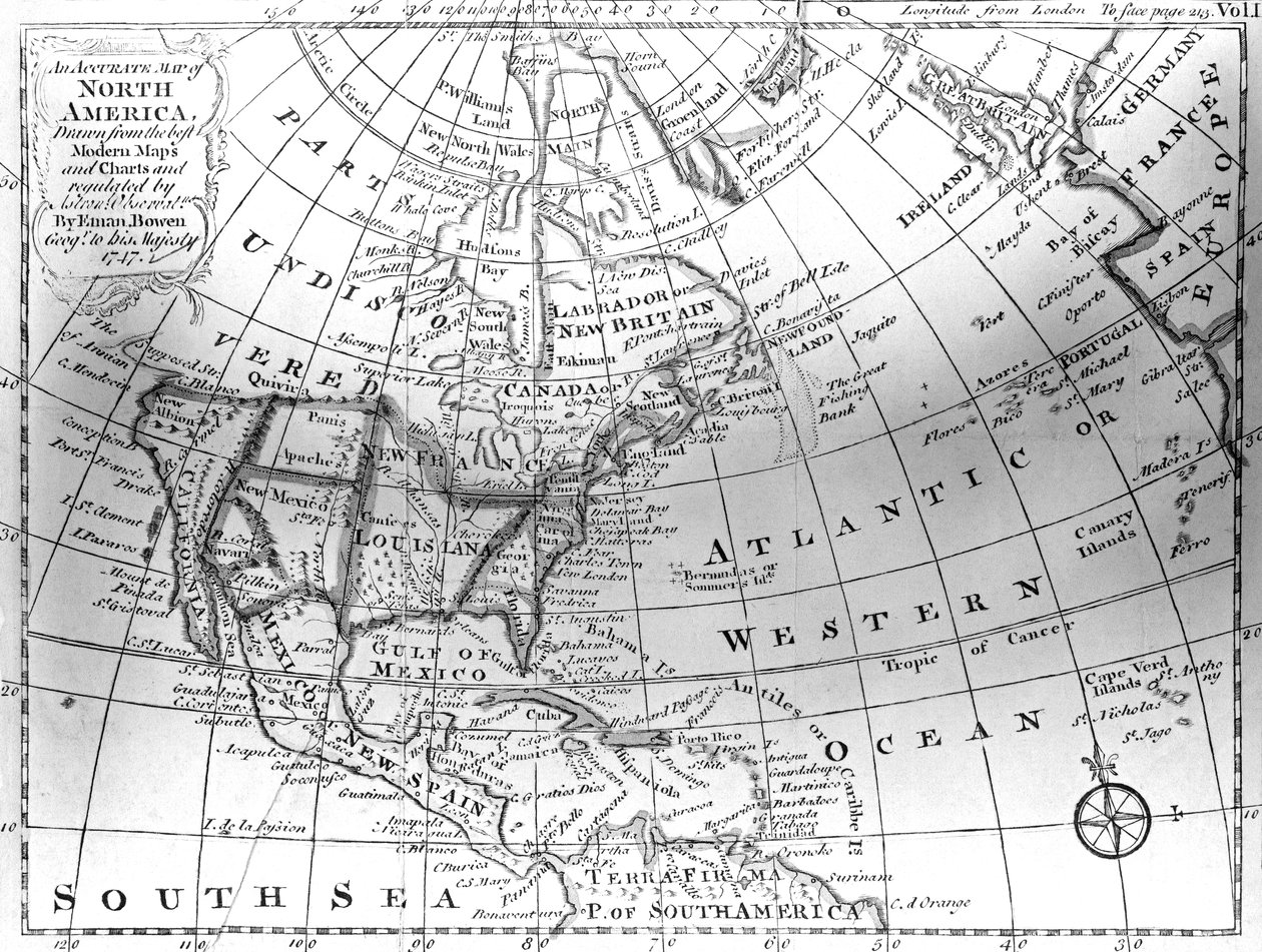 Kort over Nordamerika, 1747 af American School
