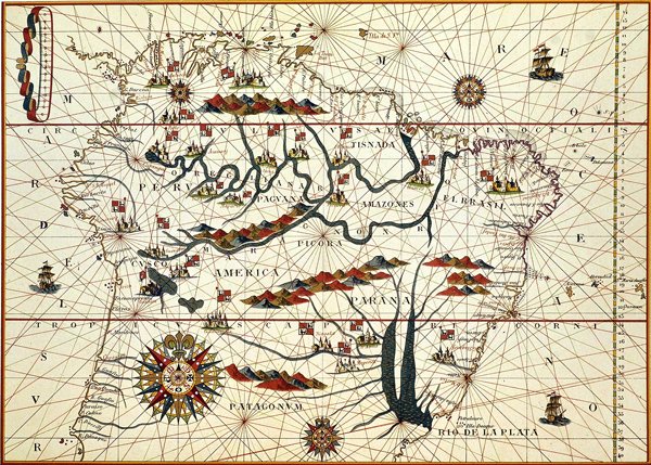 Kort over Sydamerika i 1582 af American School