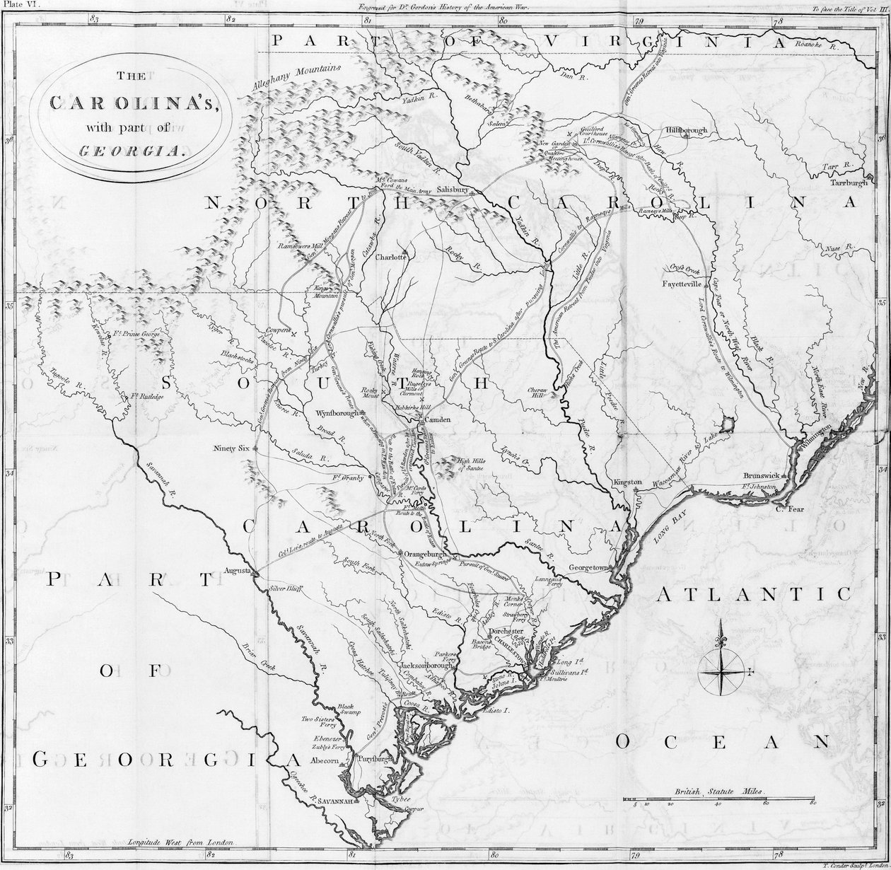 Kort over Carolinas med en del af Georgia af American School