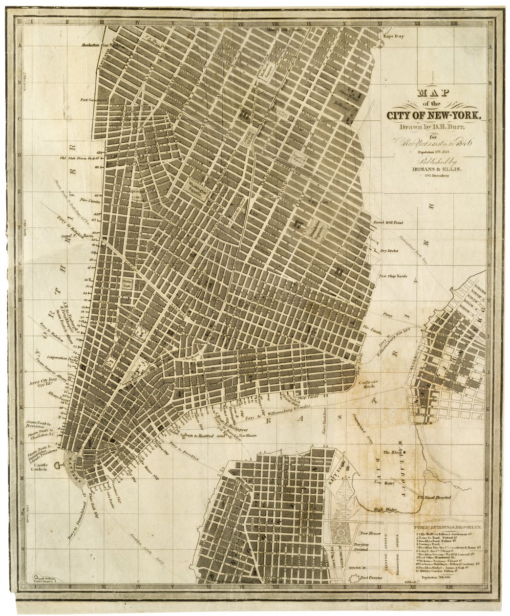 Kort over byen New-York [på Manhattan, så langt nord som 36th Street] af American School