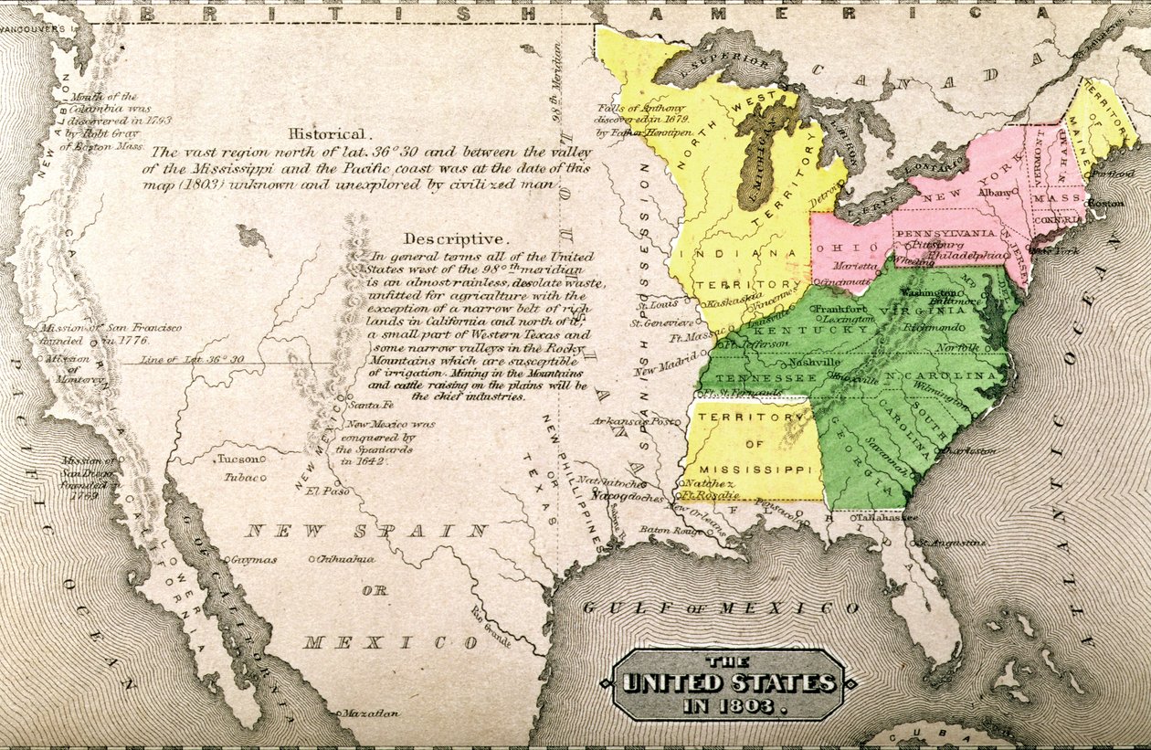 Kort over USA i 1803, fra 