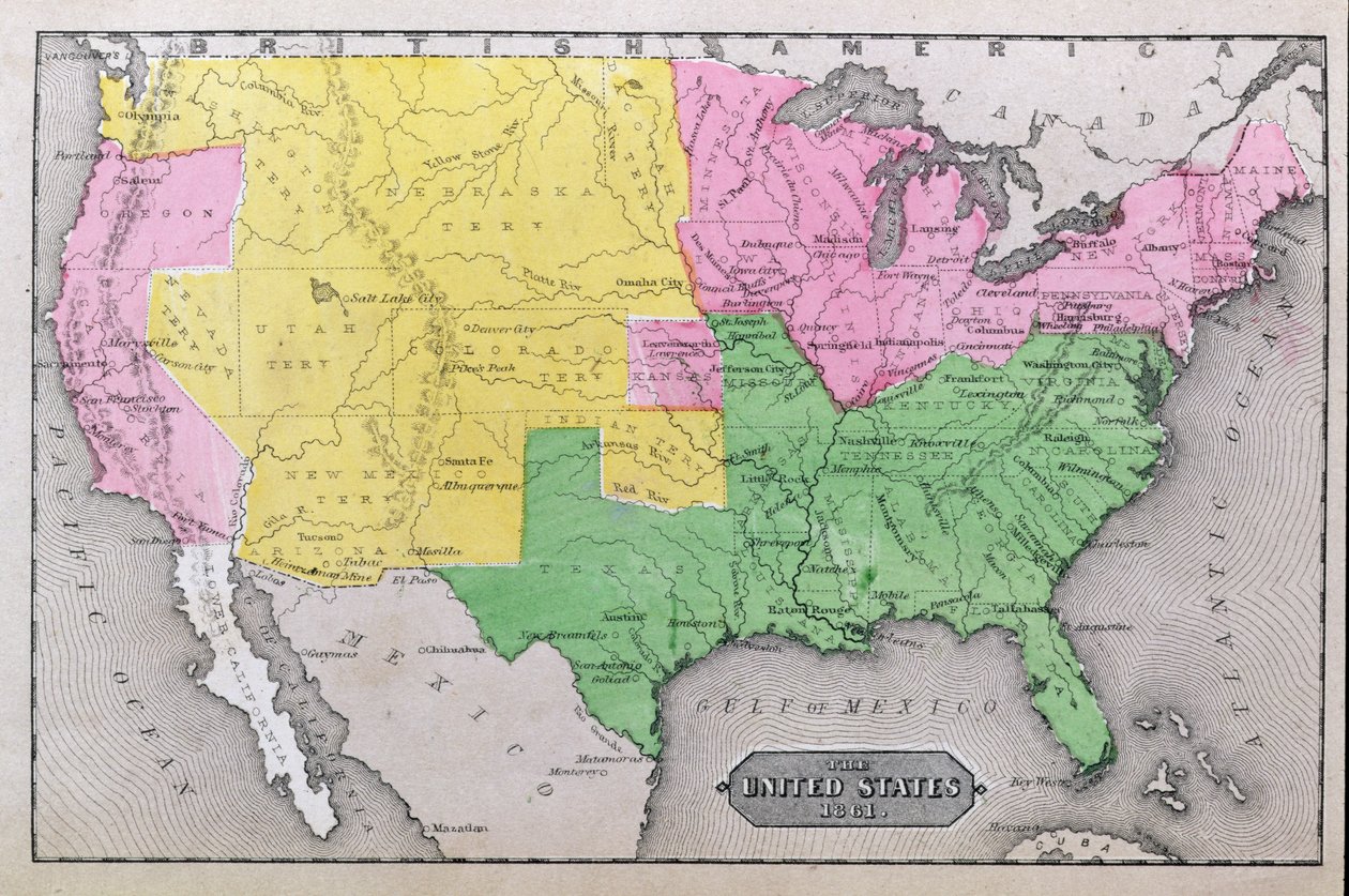 Kort over USA i 1861, fra 
