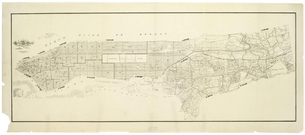 Kort over byen New York, lavet under ledelse af kommissærerne for Metropolitan Fire Department, der viser placeringen af bygninger i besiddelse og brug af Metropolitan Fire Department og Metropolitan Police Department af American School