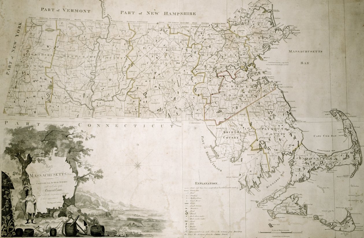 Kort over staten Massachusetts, 1801 af American School