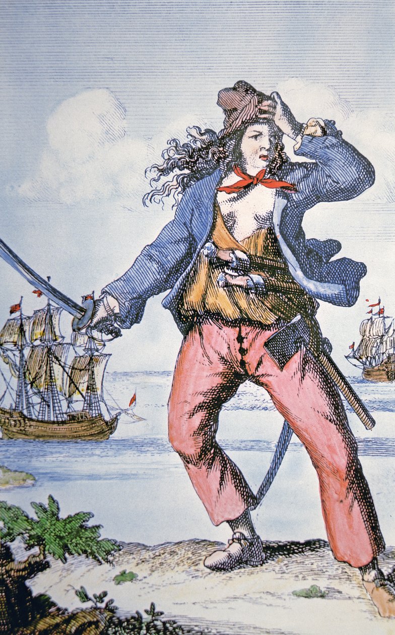 Mary Read, kvindelig pirat (farvet gravering) af American School