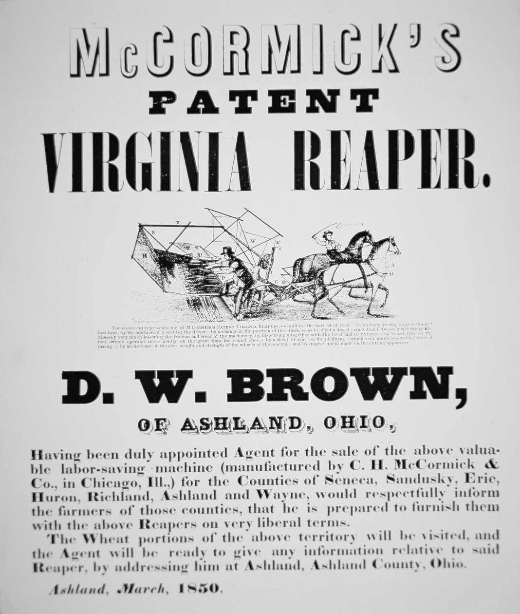 McCormicks patent Virginia Reaper-annonce af American School